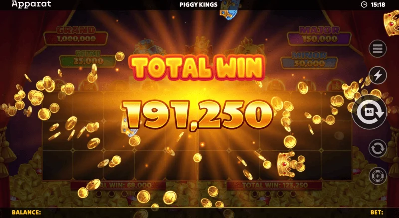 Piggy Kings - voittonäyttö Free Games -tilan aikana