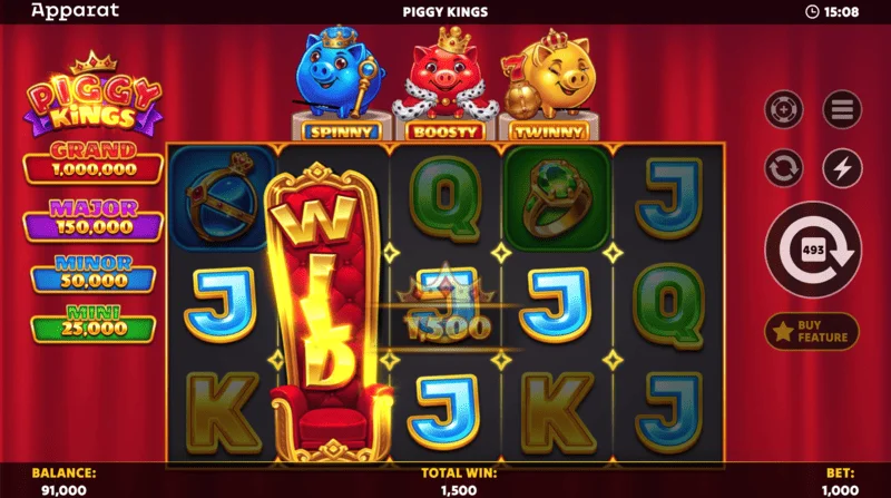 Piggy Kings - kolmevärinen Booster Coins pelikentällä
